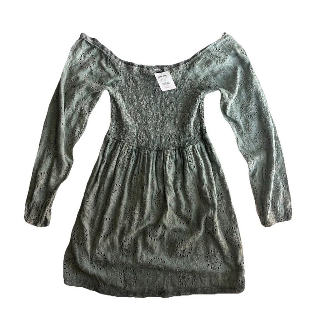 Womens Green Off The Shoulder Lace Dress NWT Fairycore Cottagecore Boho Prairie